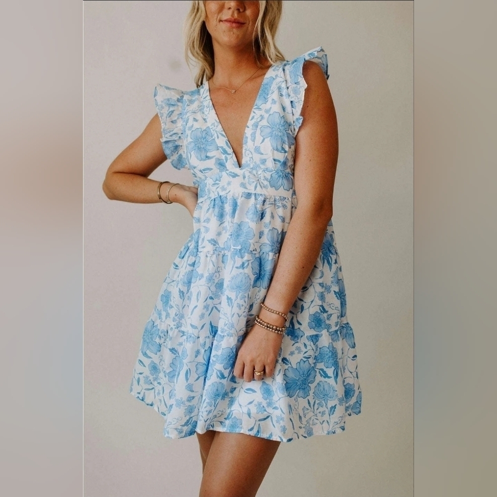 J. Marie Floral Blue Dress Size Small